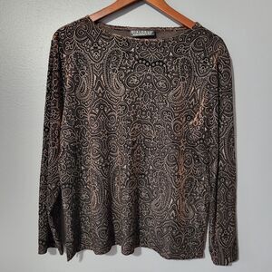 Dialogue Burnout Velvet Top Size XL Paisley Artsy Boho Country Womens Unique
